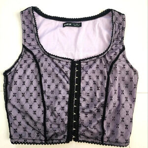 🔥Shein Womens Purple Sexy Lace Mesh Hook-Eye Corset Crop Top Shirt, sz small